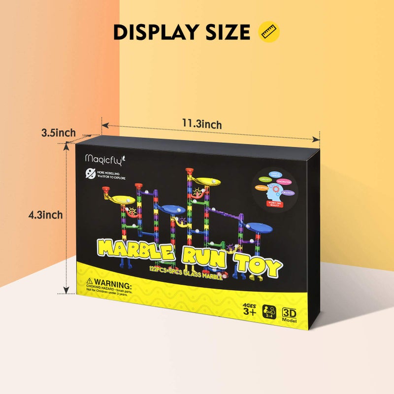 Magicfly مجموعة مسار الرخام من ماجيك فلي، 127 قطعة مسار سباق الرخام للأطفال مع كرات زجاجية، هدية مثالية لعيد الميلاد أو عيد الميلاد - Image 5